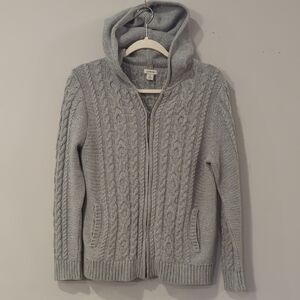 LL Bean Zip-Up Cable Knit Sweater Hood size Medium‎ Petite